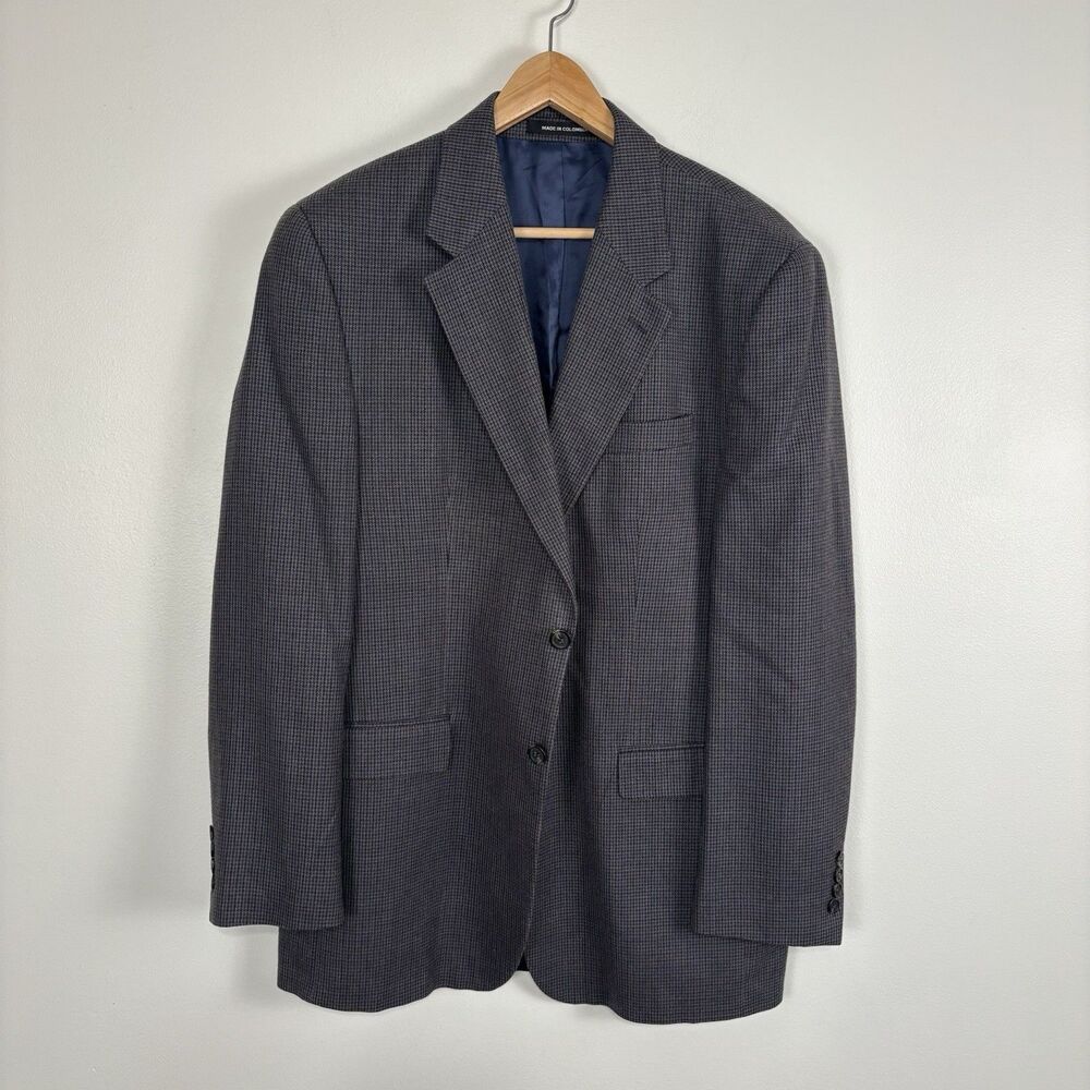 Lauren Ralph Lauren Silk Wool Blend Houndstooth Blazer Sport Coat Mens 42L Gray